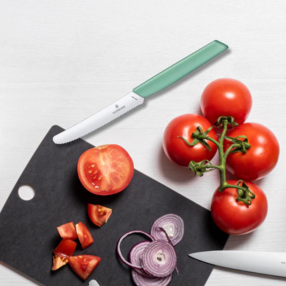 Victorinox Swiss Modern Tomato & Table Knife Wavy Edge 11cm - Mint Green