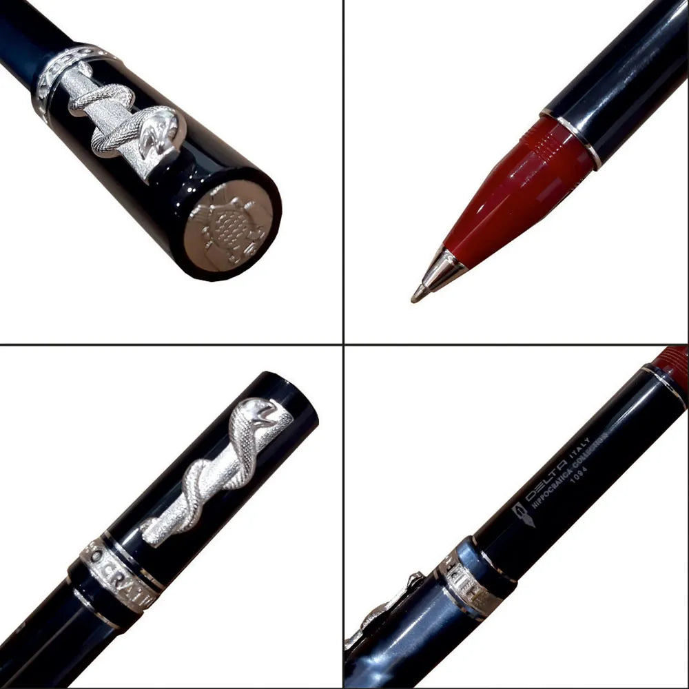 Delta Hippocratica Blue-Red Resin with Rhodium Trim Rollerball Pen