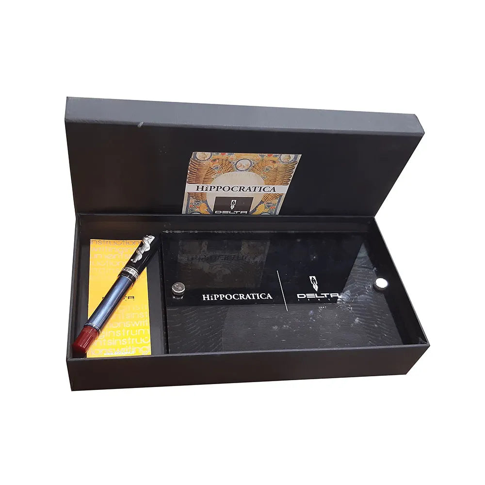 Delta Hippocratica Blue-Red Resin with Rhodium Trim Rollerball Pen