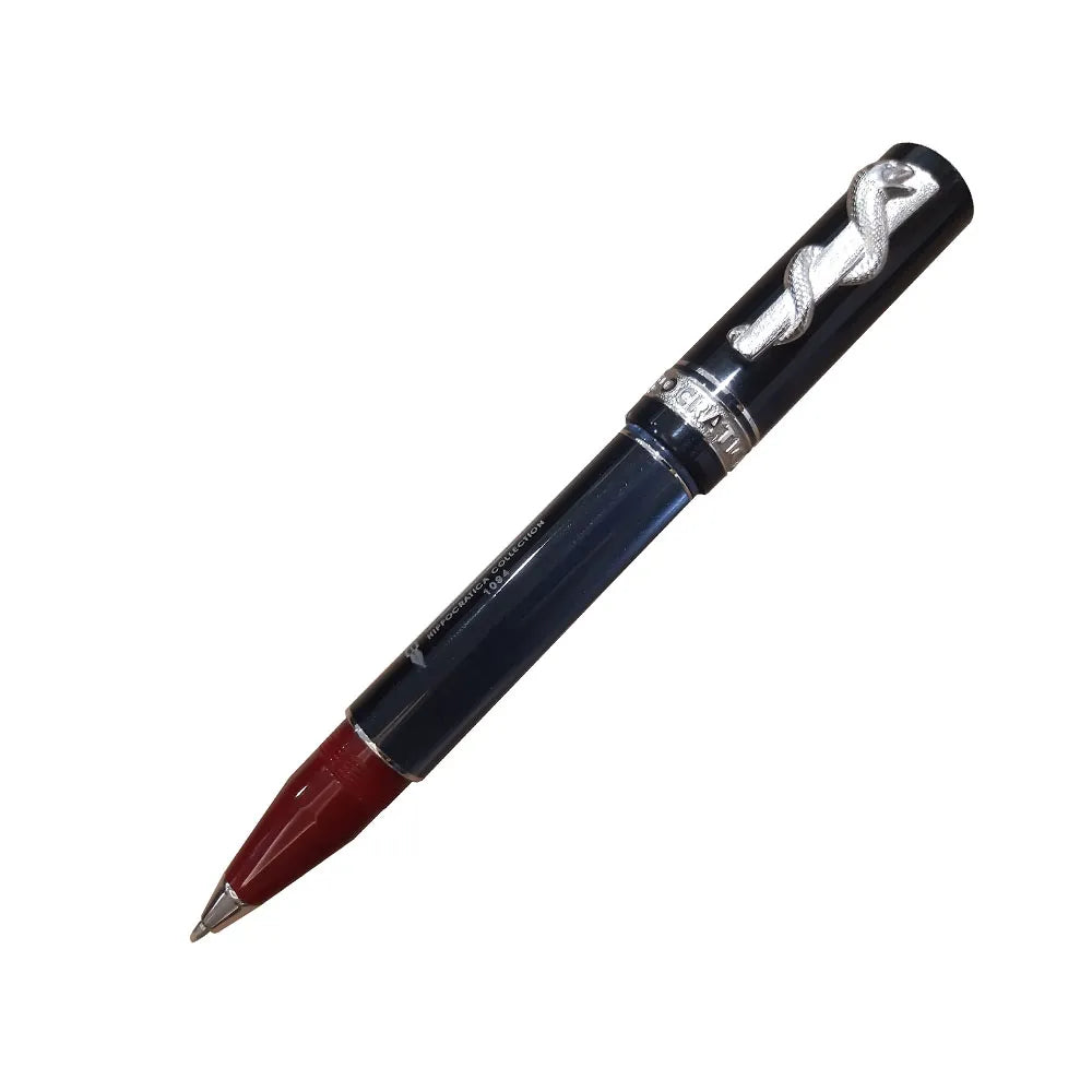 Delta Hippocratica Blue-Red Resin with Rhodium Trim Rollerball Pen