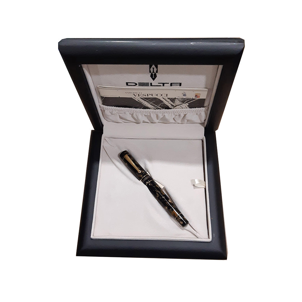 Delta Sevivon Brown Marbled Black Celluloid Gold-plated Trim Limited Edition Rollerball Pen