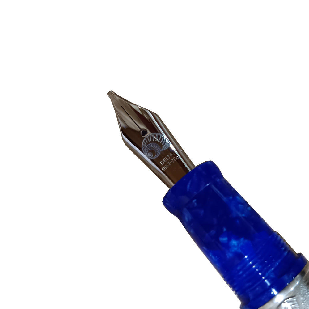 Delta Evolution Charles Darwin Limited Edition Blue Resin with Sterling Silver Trim Fountain Pen - 18Kt Broad Nib