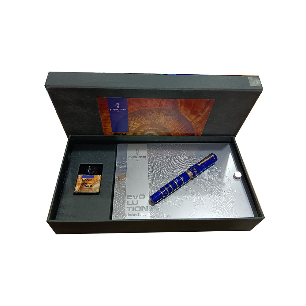 Delta Evolution Charles Darwin Limited Edition Blue Resin with Sterling Silver Trim Fountain Pen - 18Kt Broad Nib