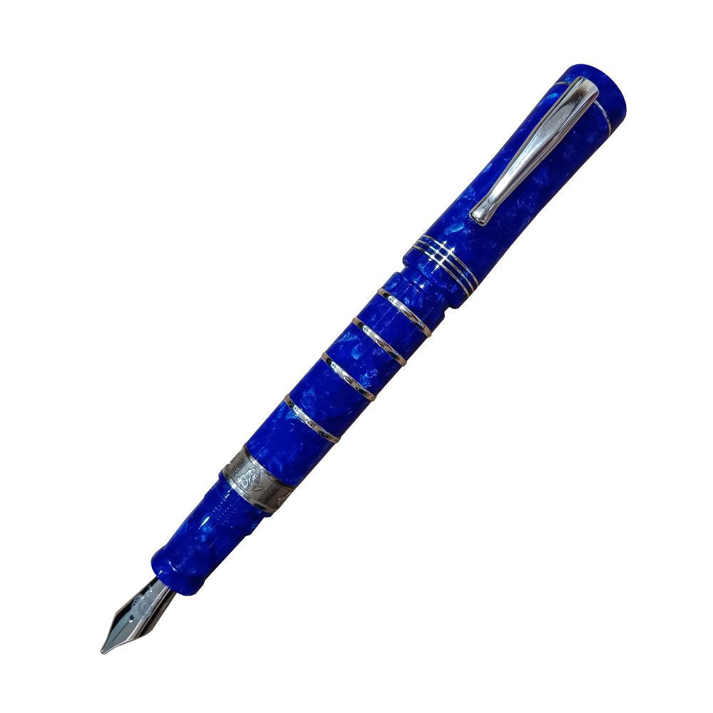 Delta Evolution Charles Darwin Limited Edition Blue Resin with Sterling Silver Trim Fountain Pen - 18Kt Broad Nib