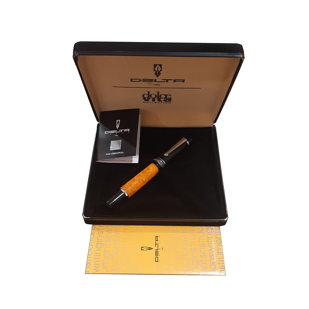 Delta Dolcevita Media Black-Orange Resin with Rhodium Trim Rollerball Pen