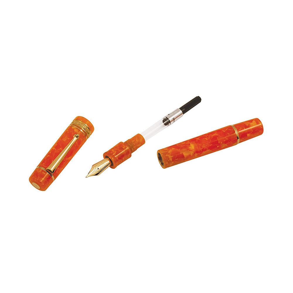 Delta Dolcevita Media Oro Orange Resin & Vermeil Trim Fountain Pen - 14Kt Gold Nib