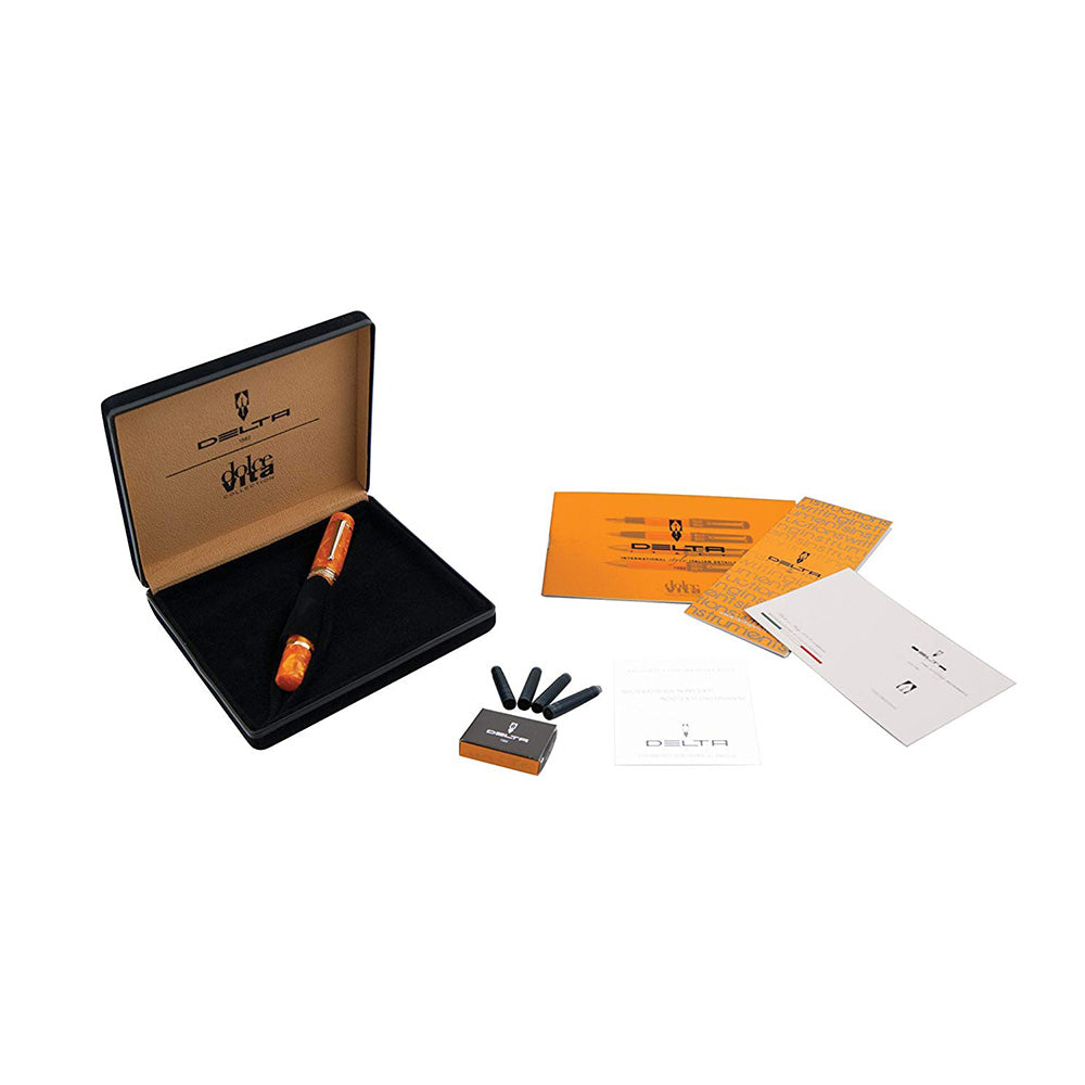 Delta Dolcevita Media Oro Orange Resin & Vermeil Trim Fountain Pen - 14Kt Gold Nib