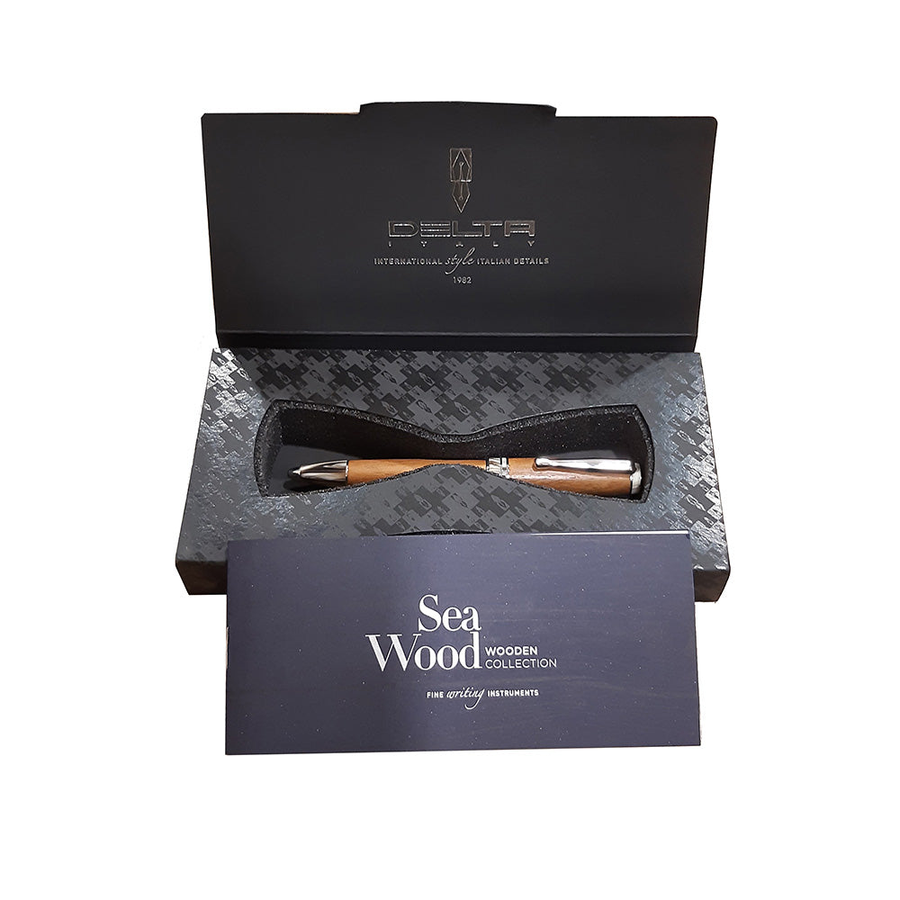 Delta SeaWood Light Iroko Wood with Rhodium Plated Trim Ballpoint Pen