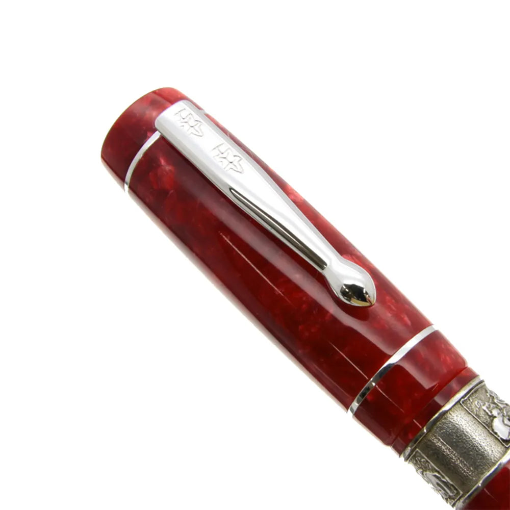 Delta Los Borrachos Limited Edition Red Marbled Resin with Sterling Silver Trim Rollerball Pen