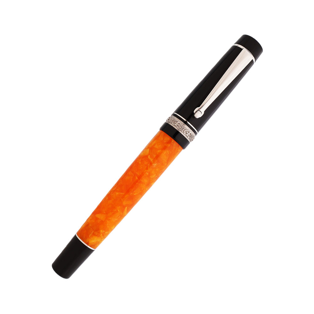 試し書きのみ DELTA Dolce Vita ボールペン Delta Dolcevita Slim Orange & Black Resin with Sterling Silver Trim No