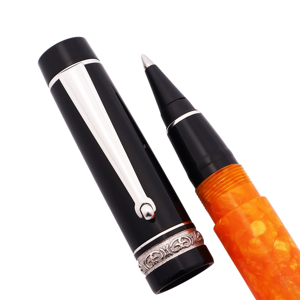 Delta Dolcevita Slim Orange & Black Resin with Sterling Silver Trim Non-Stop Rollerball Pen