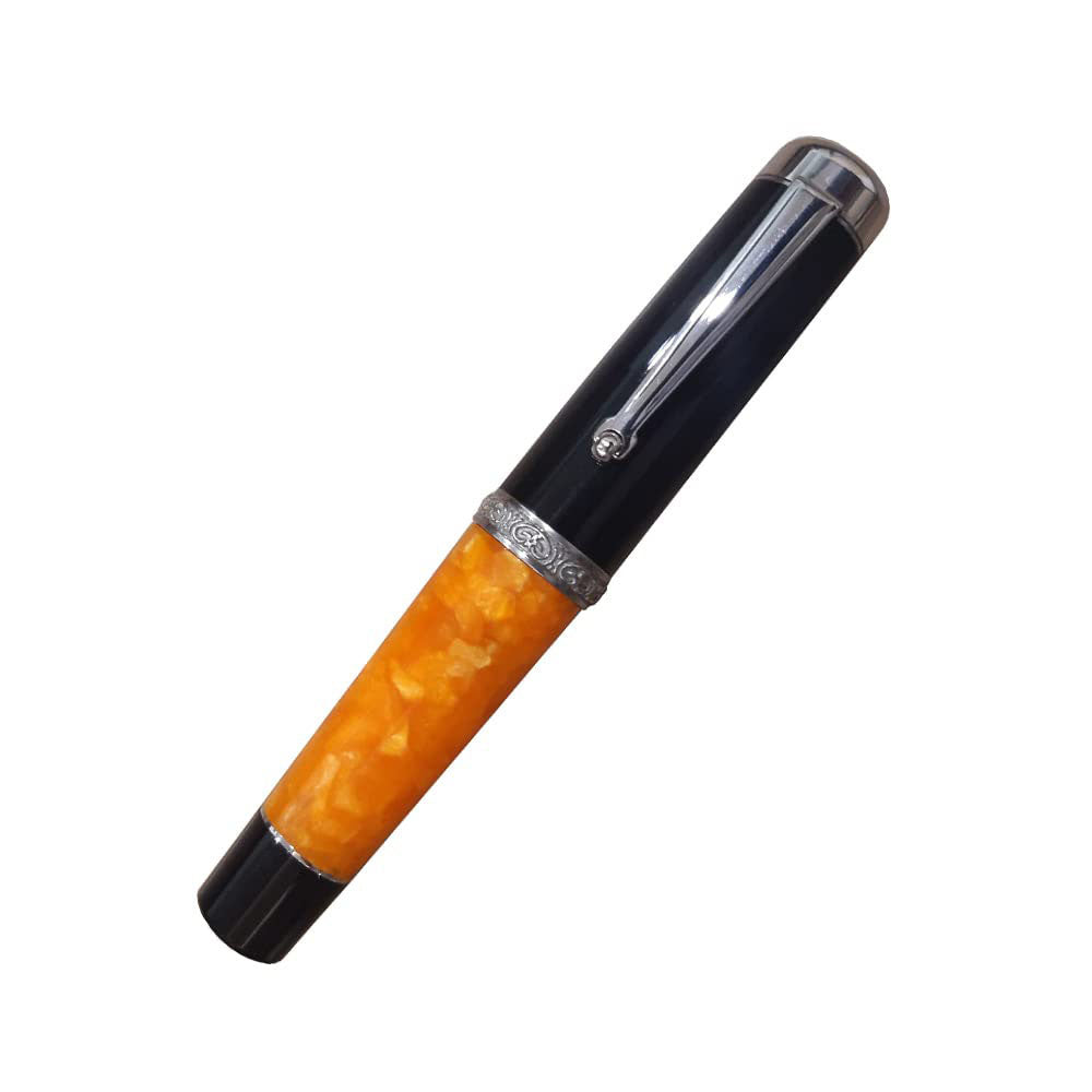 Delta Dolcevita Stout Black-Orange Resin with Sterling Silver Trim Fountain Pen - 14Kt Gold Medium Nib