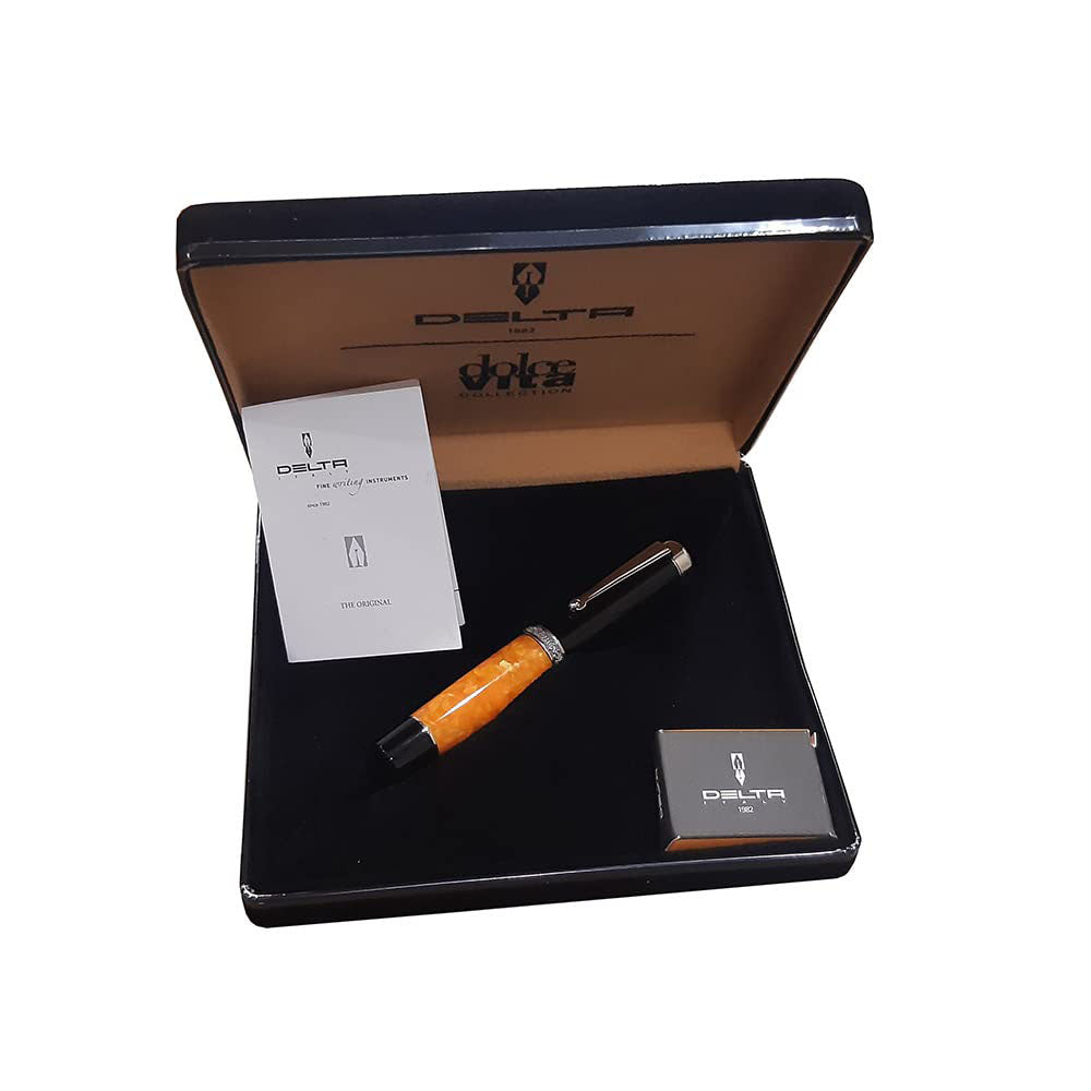 Delta Dolcevita Stout Black-Orange Resin with Sterling Silver Trim Fou