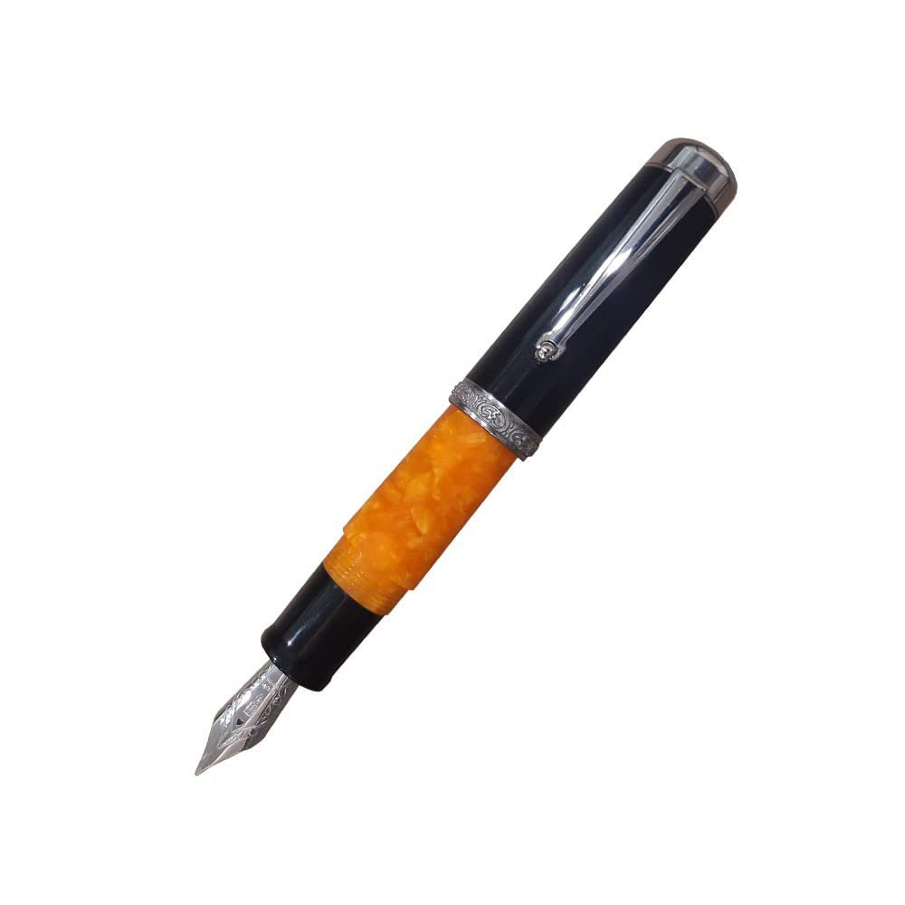 Delta Dolcevita Stout Black-Orange Resin with Sterling Silver Trim Fountain Pen - 14Kt Gold Medium Nib