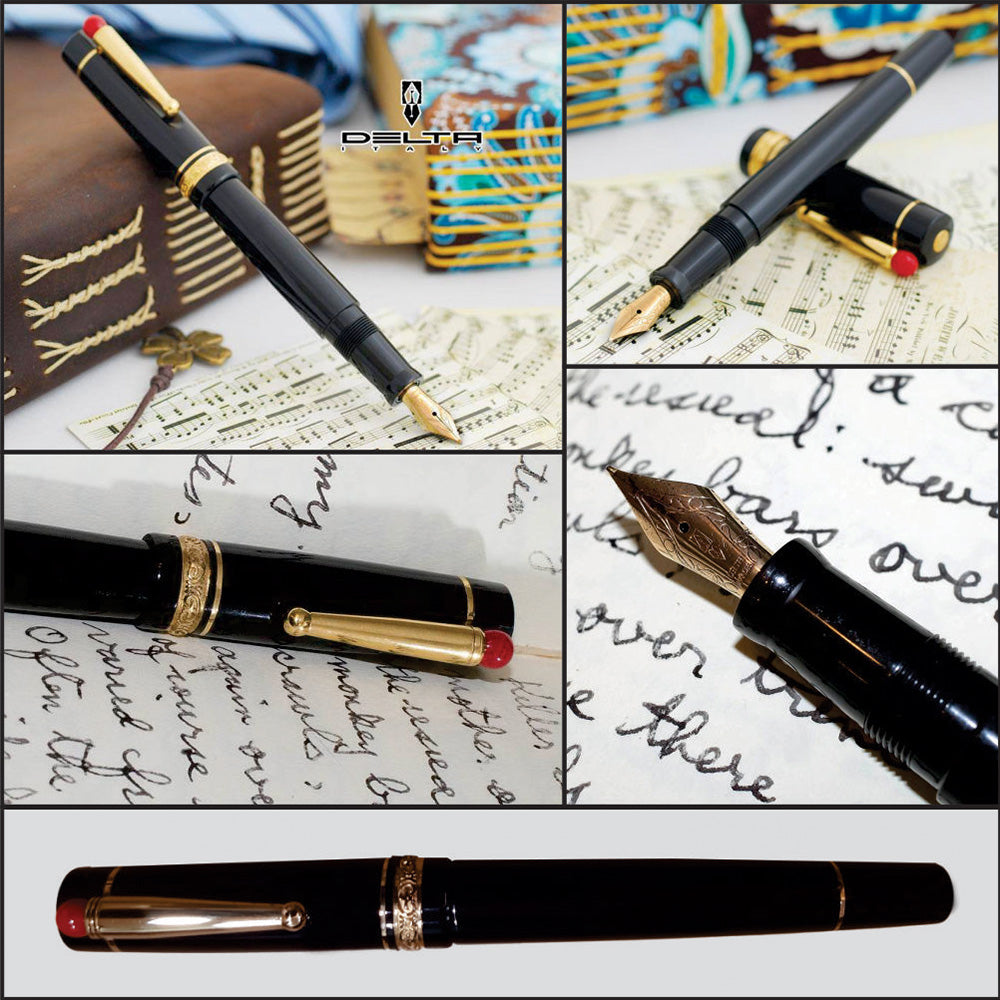 Delta We 17 Black Resin with Gold Plated Ring & Trim Fountain Pen – 14Kt Gold Medium Nib