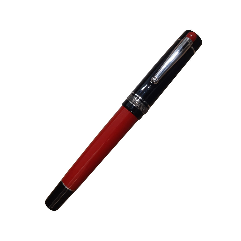 Delta We Smorfia Red-Black Resin with Silver Trim Fountain Pen – 14Kt Gold Medium Nib