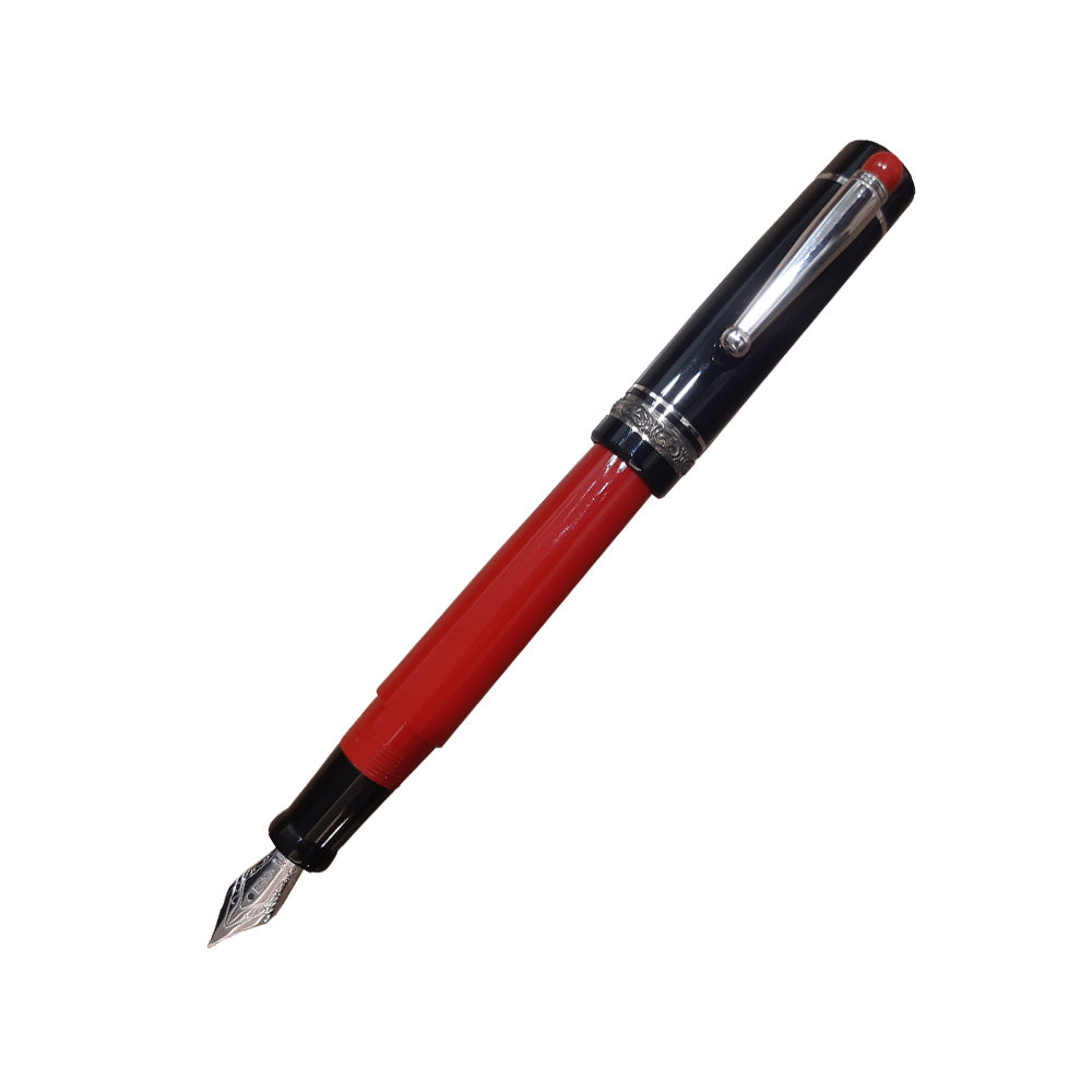 Delta We Smorfia Red-Black Resin with Silver Trim Fountain Pen – 14Kt Gold Medium Nib
