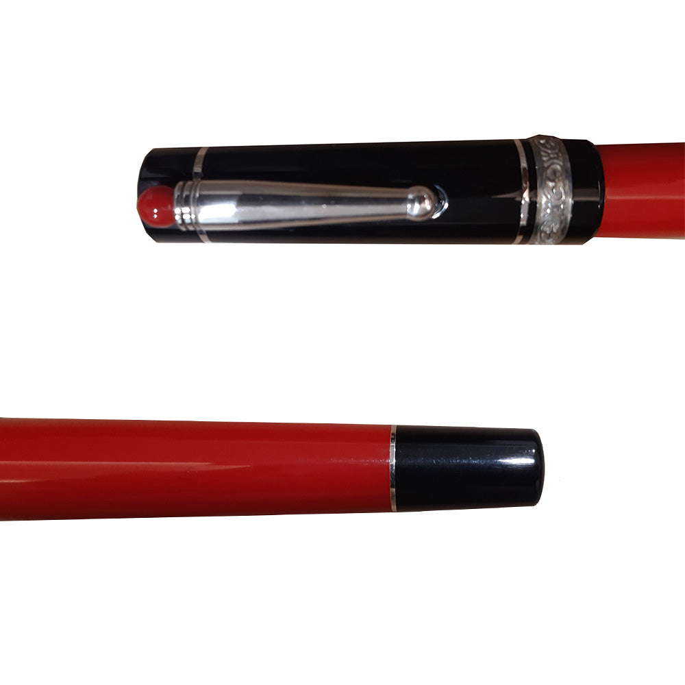 Delta We Smorfia Red-Black Resin with Silver Sterling Ring Rollerball Pen