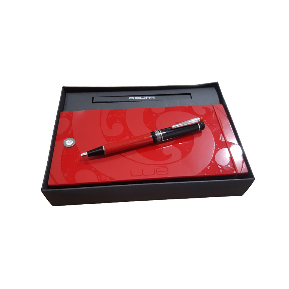 Delta We Smorfia Red-Black Resin with Sterling Silver Ring Ballpoint Pen