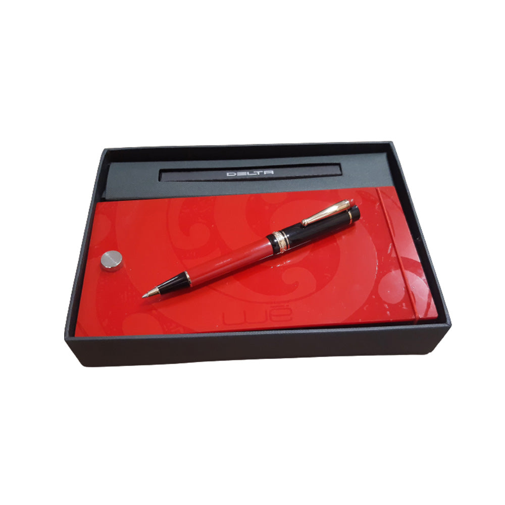 Delta We Smorfia Red-Black Resin with Gold Plated Ring Ballpoint Pen