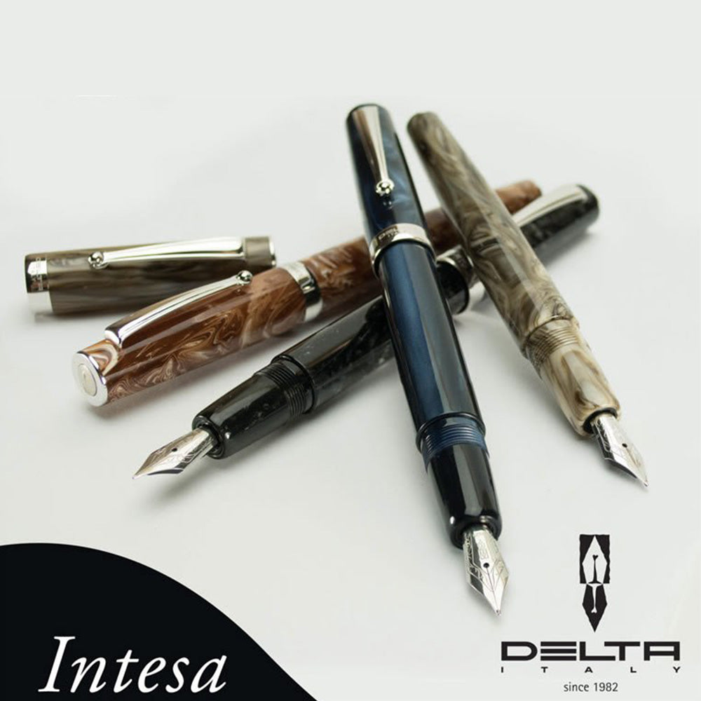 Delta Intesa Pearled Blue Resin with Rhodium Trim Fountain Pen - Stainless Steel Nib