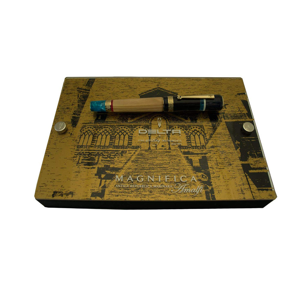 Delta Magnifica Amalfi Olive Wood Resin with Gold Trim Fountain Pen – 18Kt Gold Medium Nib