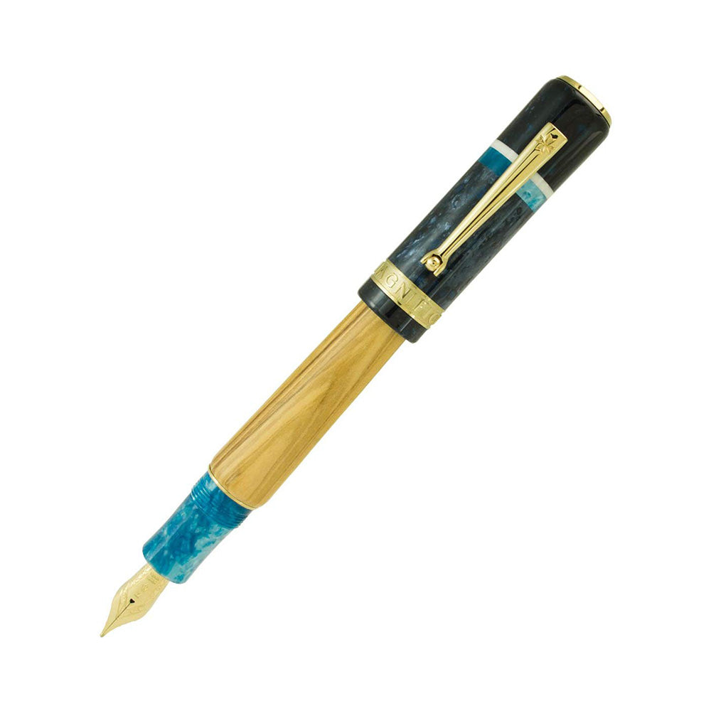 Delta Magnifica Amalfi Olive Wood Resin with Gold Trim Fountain Pen - 14Kt Gold Medium Nib