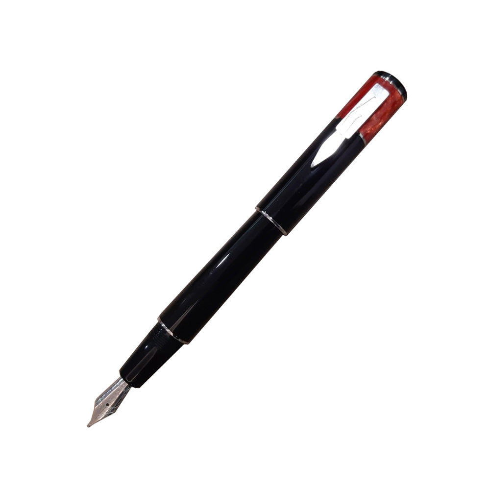 Delta Icon Black Resin with Red Cap Fountain Pen – Broad Nib