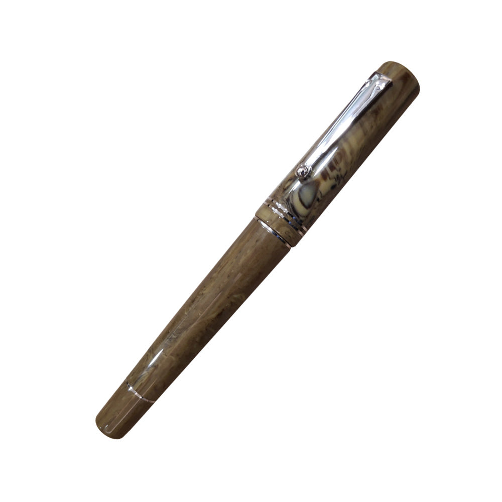 Delta The Journal Marbled Olive Resin with Rhodium Trim Fountain Pen – Medium Nib