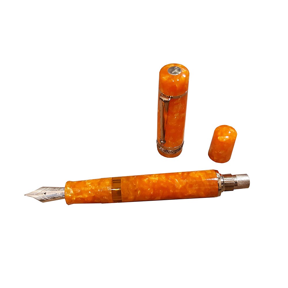 Delta Dolcevita Stantuffo Oro Orange Resin with Gold-Plated Trim Fountain Pen - 14Kt Gold Broad Nib
