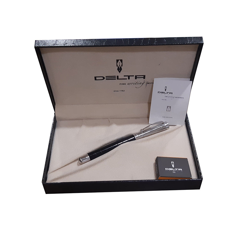 Delta Prestige Doue Black-Sliver Resin with Sterling Silver Cap Fountain Pen – Medium Nib