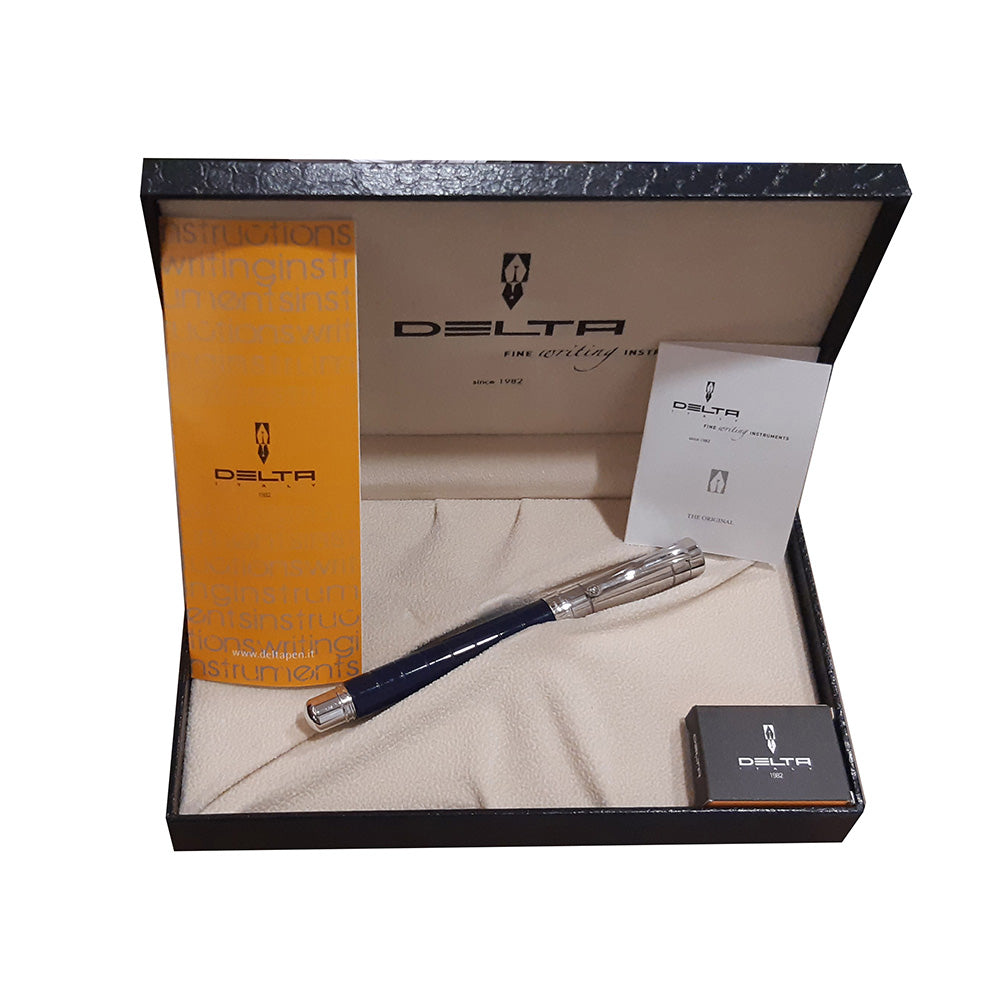 Delta Prestige Doue Blue-Sliver Resin with Sterling Silver Cap Fountain Pen – Medium Nib