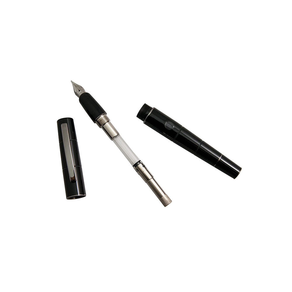 Delta Oblo Black Resin with Rhodium Trim Fountain Pen – Broad Nib