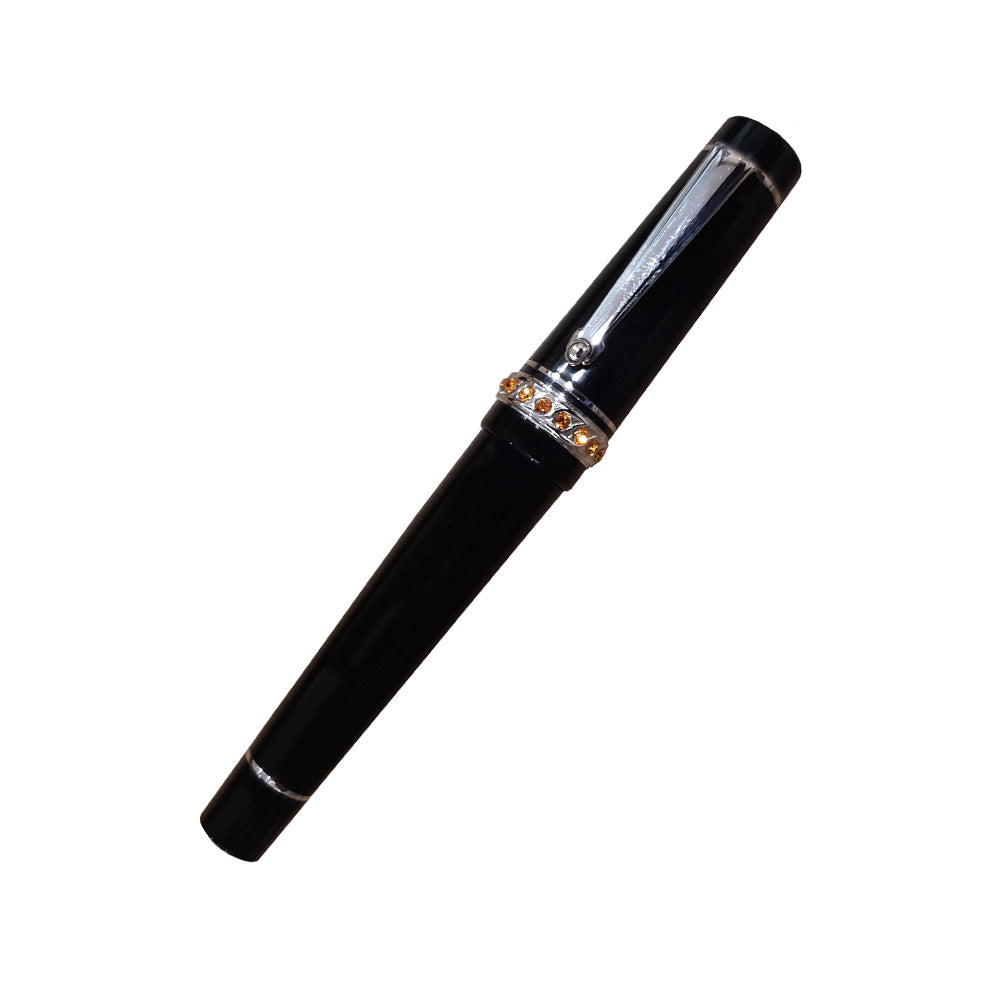 Delta Stones Black Resin and Ring with Swarovski Stones Fountain Pen - Medium Nib