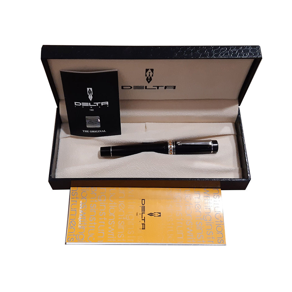 Delta Stones Black Resin and Ring with Swarovski Stones Fountain Pen - Medium Nib