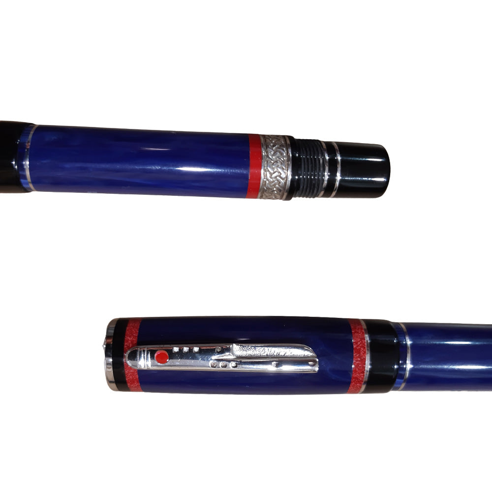 Delta Maya Blue-Red Resin Silver Trim Limited Edition Fountain Pen – 18kt Gold Medium Nib