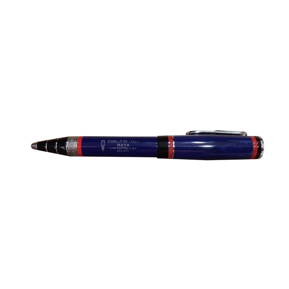 Delta Maya Limited Edition Blue-Red Resin with 925% Sterling Silver Trim Rollerball Pen