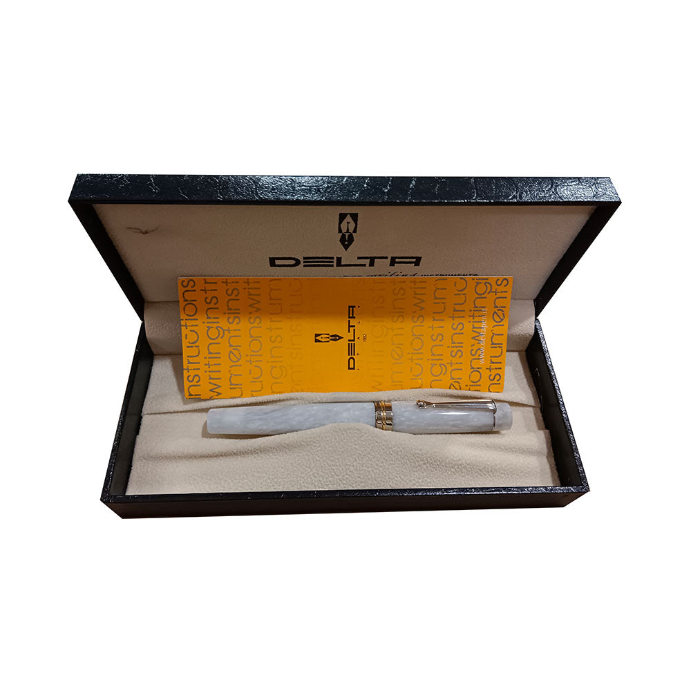 Delta Vintage White Acrylic Resin with Platinum Mask Trim Fountain Pen - Medium Nib