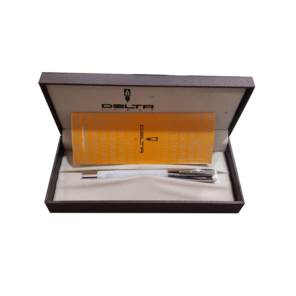Delta Mask White Resin with Mirror Polished Trim Rollerball Pen