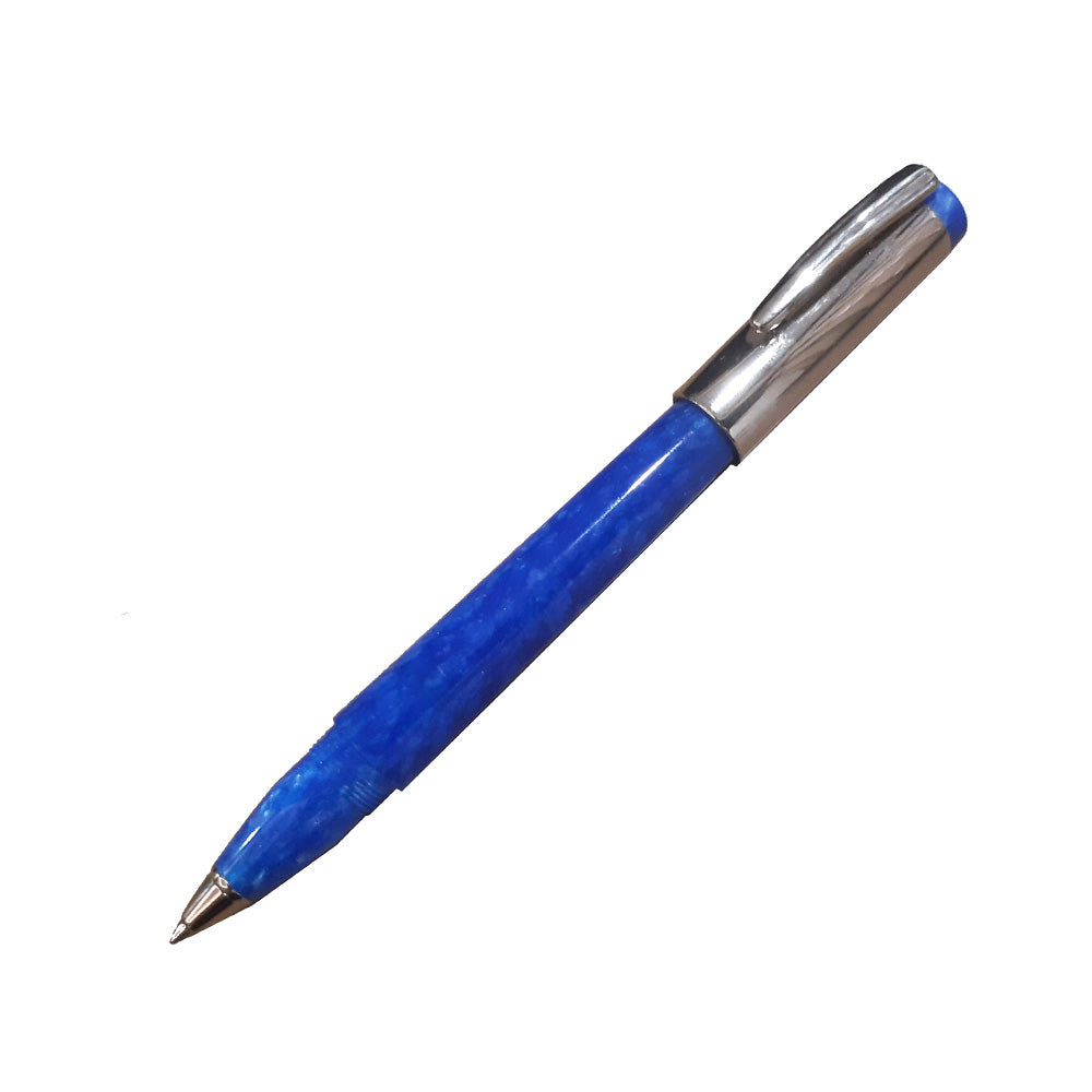 Delta Mask Blue Resin with Polished Chrome Cap Rollerball Pen