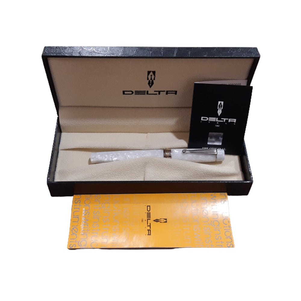 Delta Vintage Pearl White Resin with Platinum Mask Trim Rollerball Pen