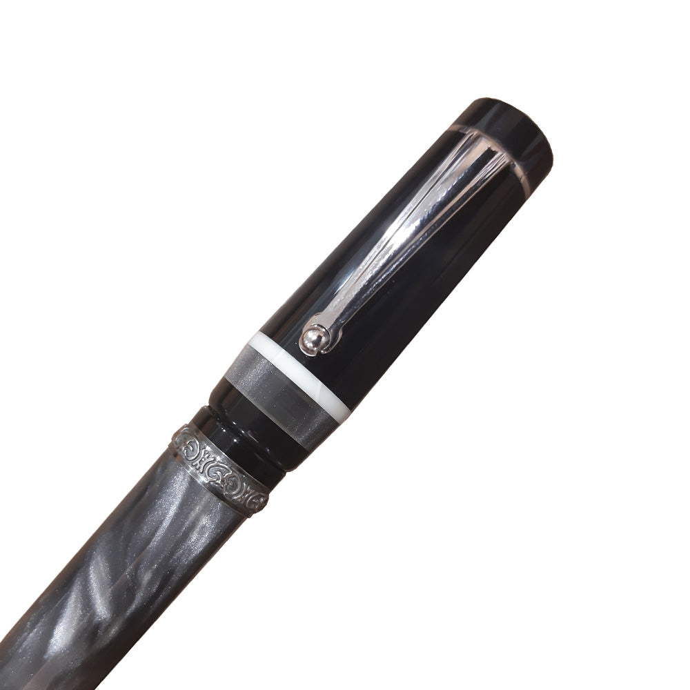 Delta Passion Grey Resin with Hand-Crafted Chrome Trim Fountain Pen - 14Kt Gold Medium Nib