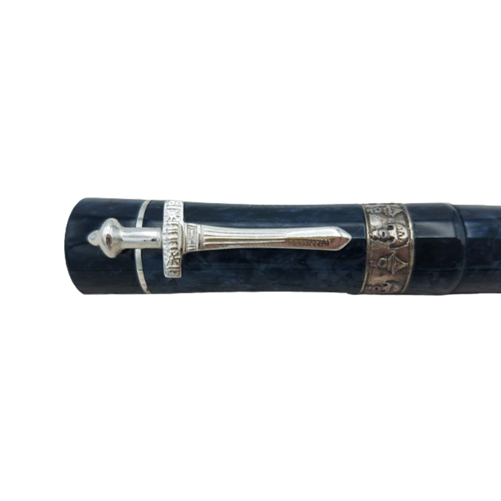 Delta Tuareg Limited Edition Blue Resin with Silver Trim Fountain Pen - 18Kt Gold Platinum Mask Broad Nib