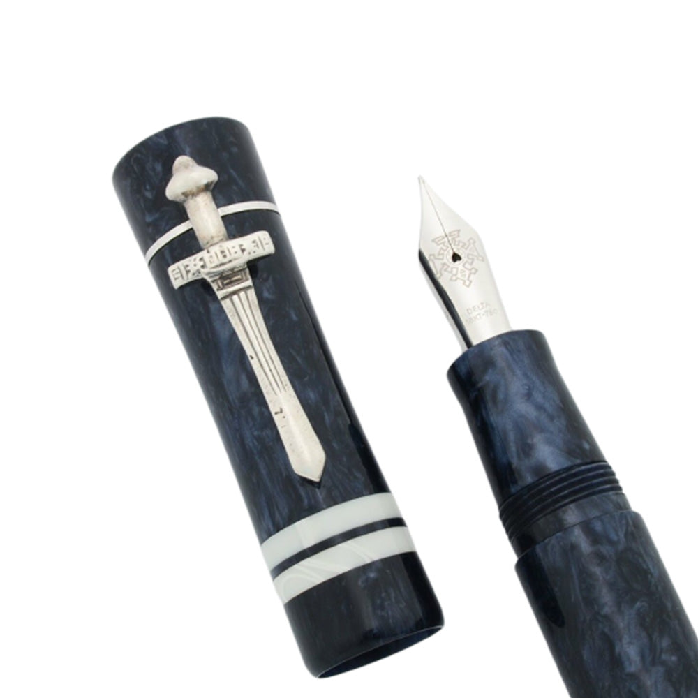 Delta Tuareg Limited Edition Blue Resin with Silver Trim Fountain Pen - 18Kt Gold Platinum Mask Broad Nib