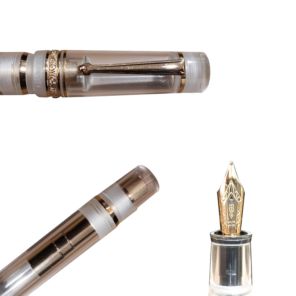 Delta Dolcevita IT Mid-Size Transparent Resin with Gold Trim Fountain Pen - 14Kt Gold Broad Nib