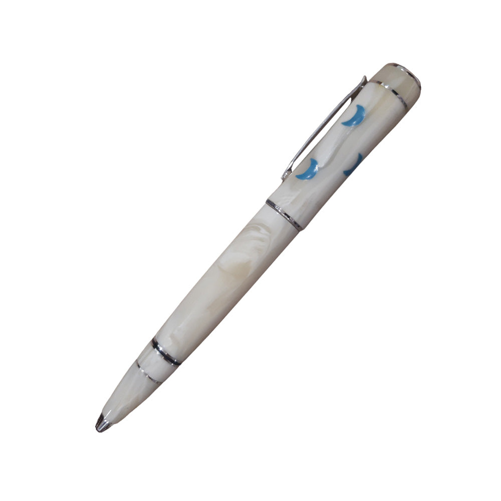 Delta Capri Night Ivory Resin Natural Coral Capuchon with Rhodium Plated Clip & Trim Ballpoint Pen