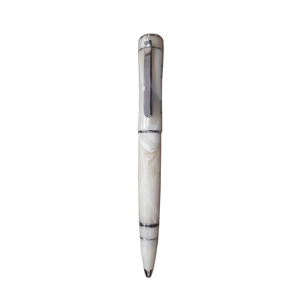 Delta Capri Night Ivory Resin Natural Coral Capuchon with Rhodium Plated Clip & Trim Ballpoint Pen
