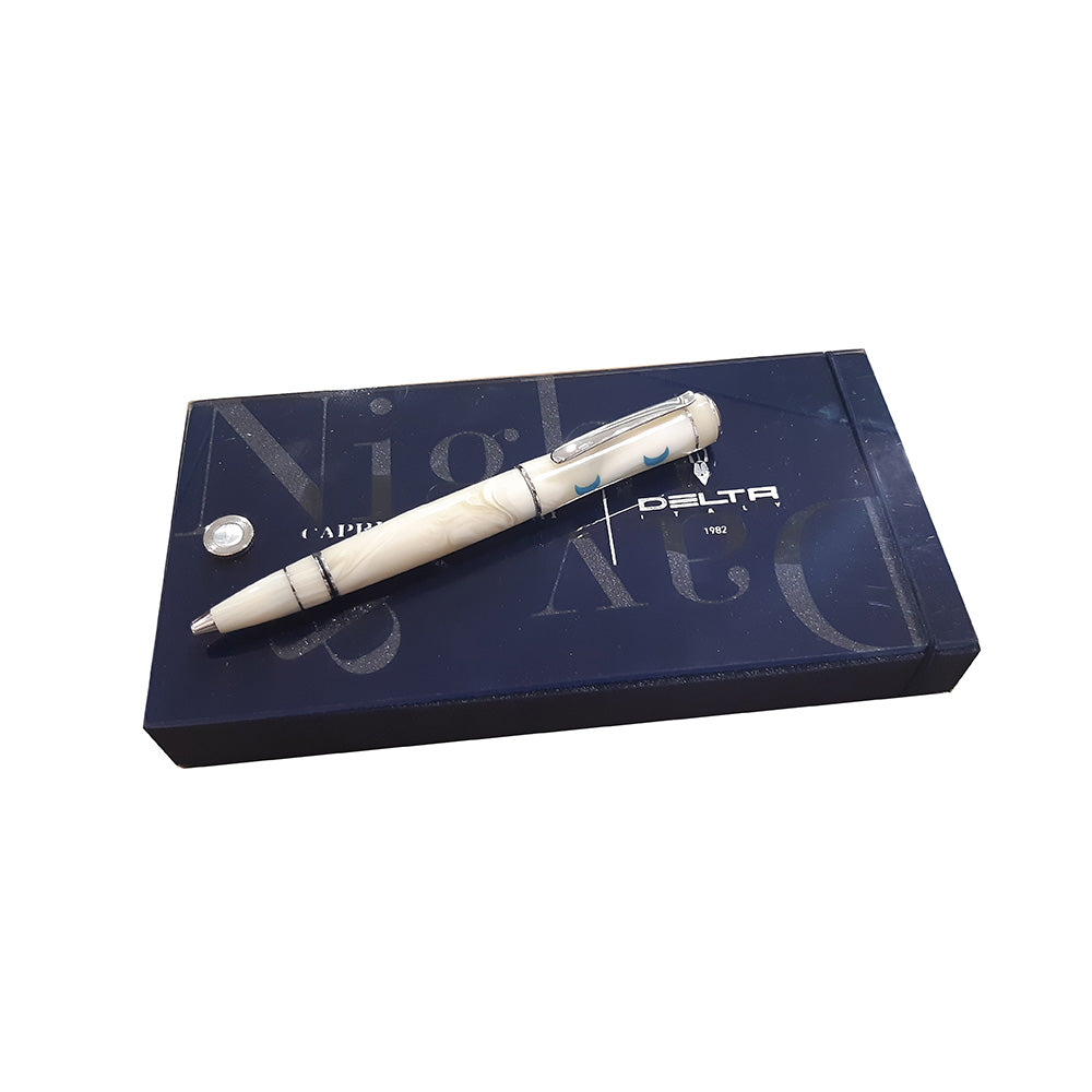 Delta Capri Night Ivory Resin Natural Coral Capuchon with Rhodium Plated Clip & Trim Ballpoint Pen