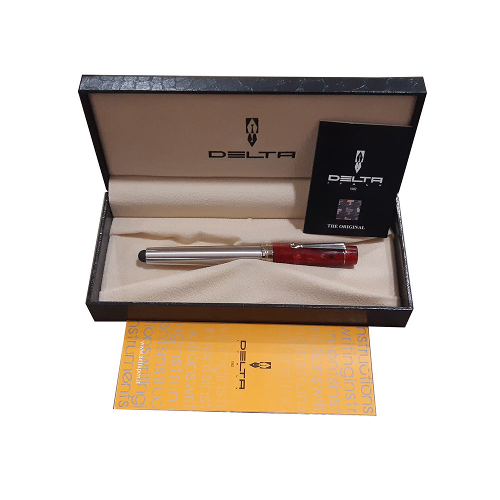 Delta Vin-Touch Doue Touch Screen Red Rose Lava Stone Resin with Rhodium Trim Fountain Pen - Medium Nib