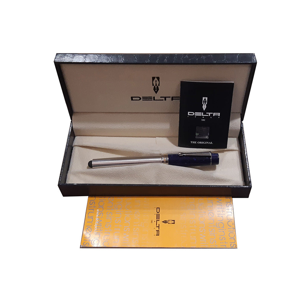 Delta Vin-Touch Doue Touch Screen Blue Lava Stone Resin with Rhodium Trim Fountain Pen - Medium Nib
